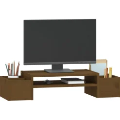 vidaXL Monitorstandaard 70x27,5x15 cm massief grenenhout honingbruin