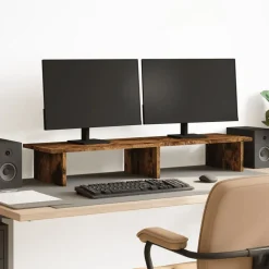 vidaXL Monitorstandaard 100x27x15 cm bewerkt hout oud houtkleurig