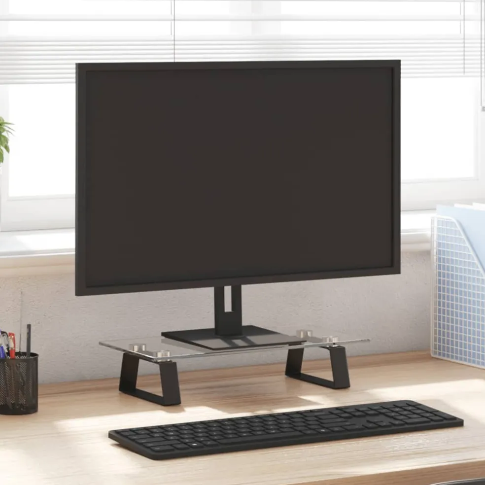 vidaXL Monitorstandaard 40x20x8 cm gehard glas en metaal zwart