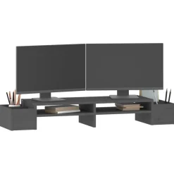 vidaXL Monitorstandaard 100x27,5x15 cm massief grenenhout grijs