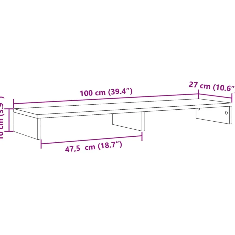 vidaXL Monitorstandaard 100x27x15 cm bewerkt hout artisanaal eiken