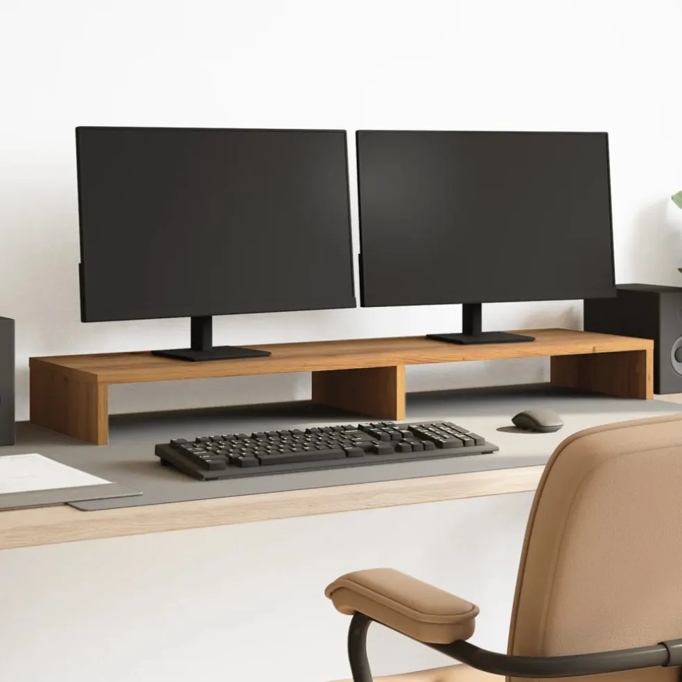 vidaXL Monitorstandaard 100x27x10 cm bewerkt hout artisanaal eiken