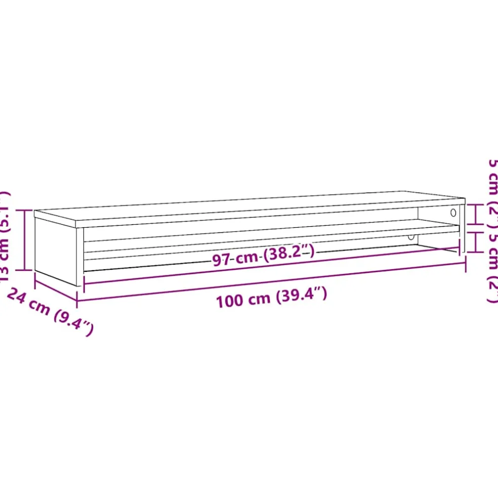 vidaXL Monitorstandaard 100x24x13 cm zwart eikenhout