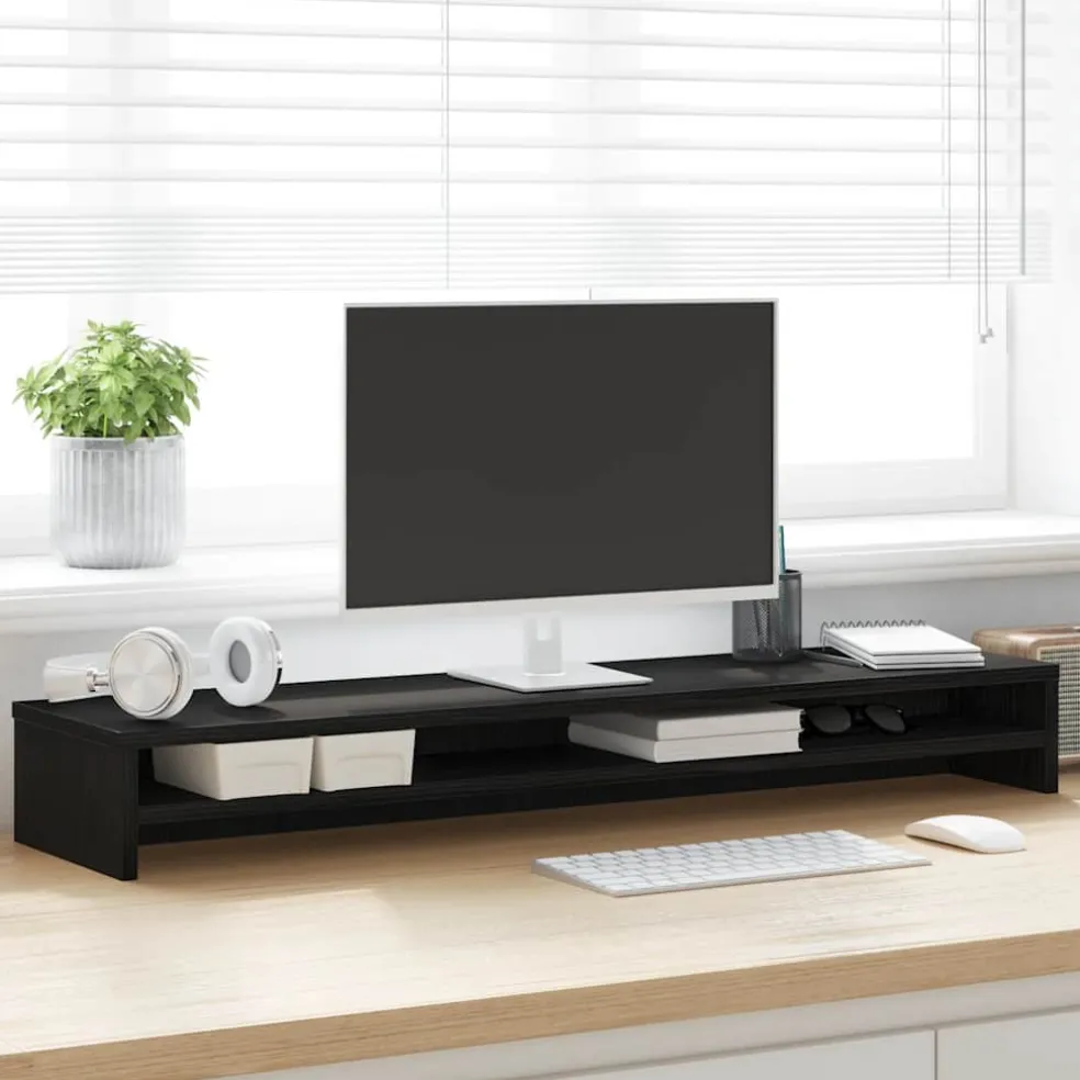 vidaXL Monitorstandaard 100x24x13 cm zwart eikenhout