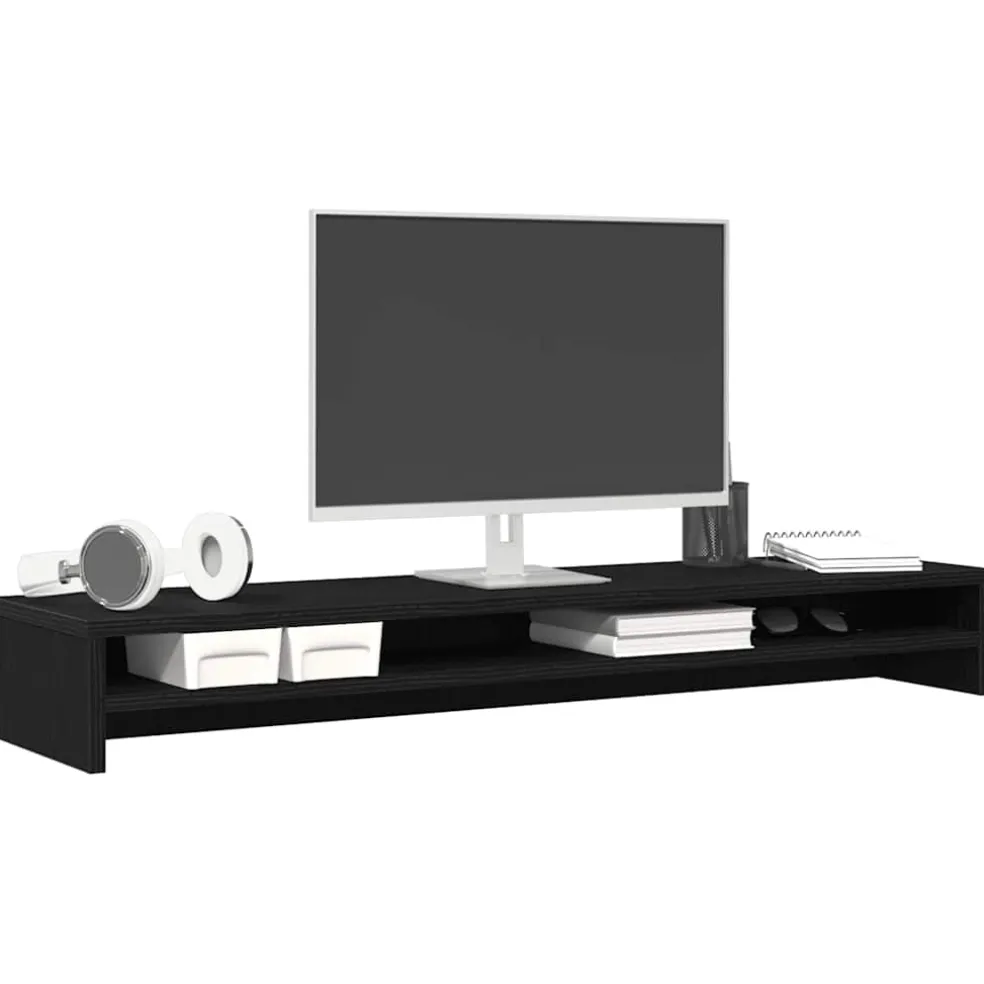 vidaXL Monitorstandaard 100x24x13 cm zwart eikenhout