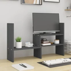 vidaXL Monitorstandaard (39-72)x17x43 cm massief grenenhout grijs