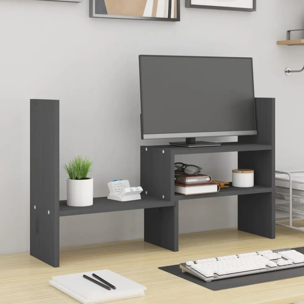 vidaXL Monitorstandaard (39-72)x17x43 cm massief grenenhout grijs