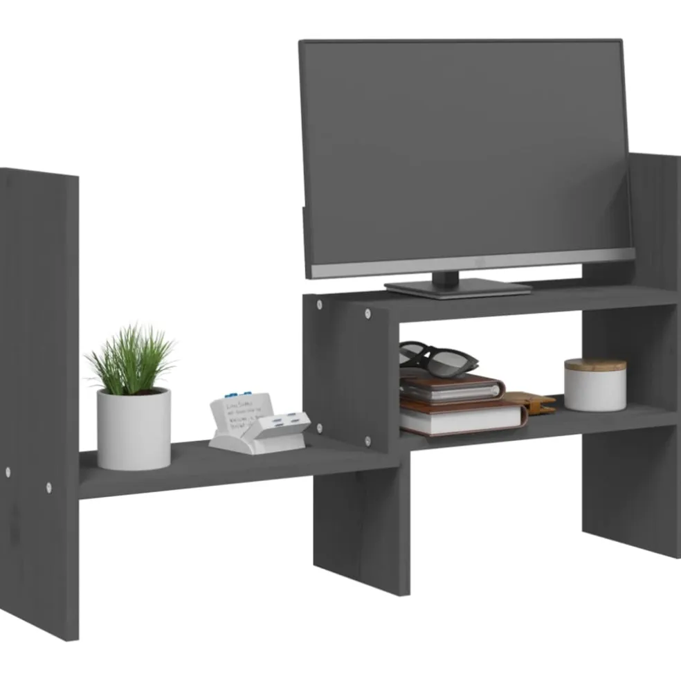 vidaXL Monitorstandaard (39-72)x17x43 cm massief grenenhout grijs