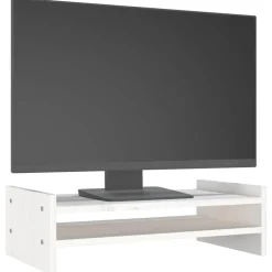 vidaXL Monitorstandaard 50x27x15 cm massief grenenhout wit