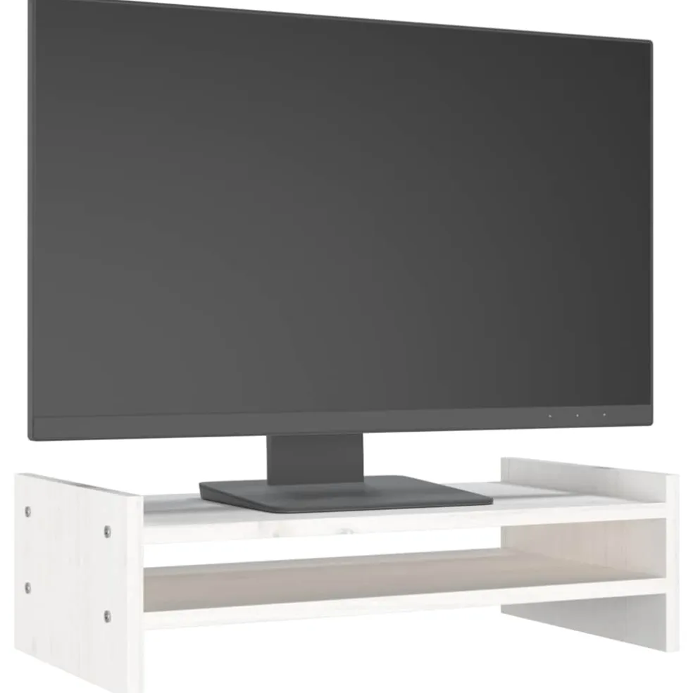 vidaXL Monitorstandaard 50x27x15 cm massief grenenhout wit