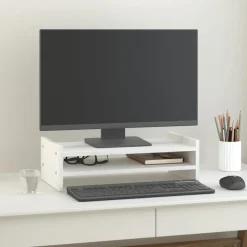 vidaXL Monitorstandaard 50x27x15 cm massief grenenhout wit