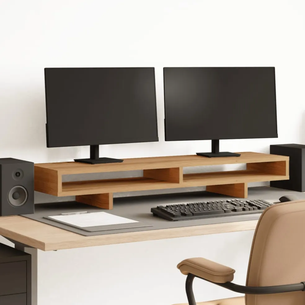 vidaXL Monitorstandaard 100x27x15 cm bewerkt hout artisanaal eiken