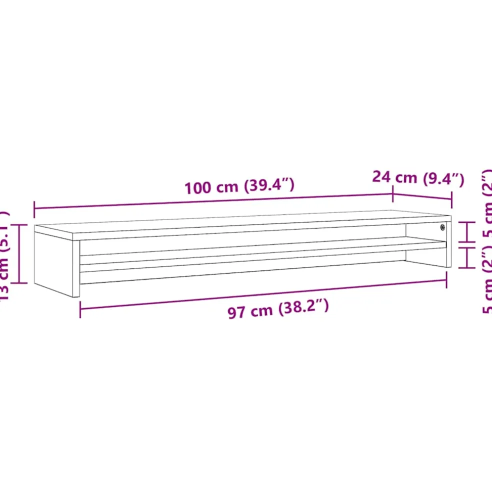 vidaXL Monitorstandaard 100x24x13 cm bewerkt hout betongrijs