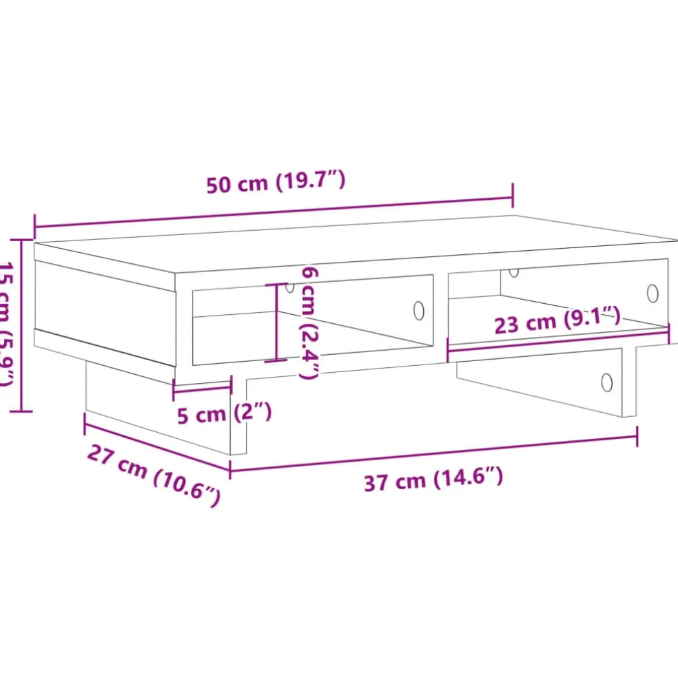 vidaXL Monitorstandaard 50x27x15 cm bewerkt hout betongrijs