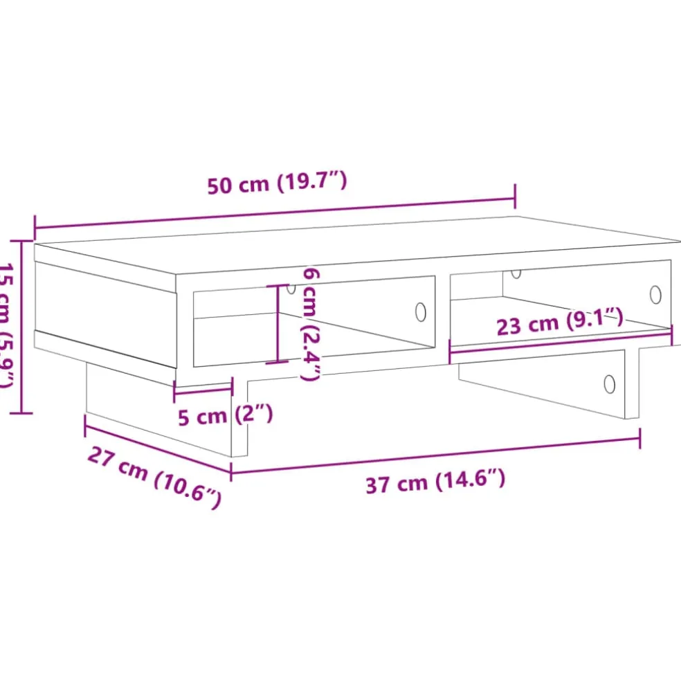 vidaXL Monitorstandaard 54x22x15 cm bewerkt hout gerookt eikenkleurig