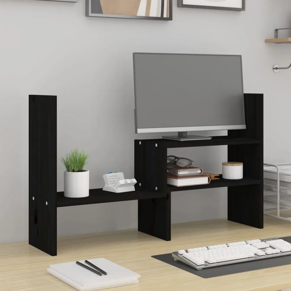 vidaXL Monitorstandaard (39-72)x17x43 cm massief grenenhout zwart