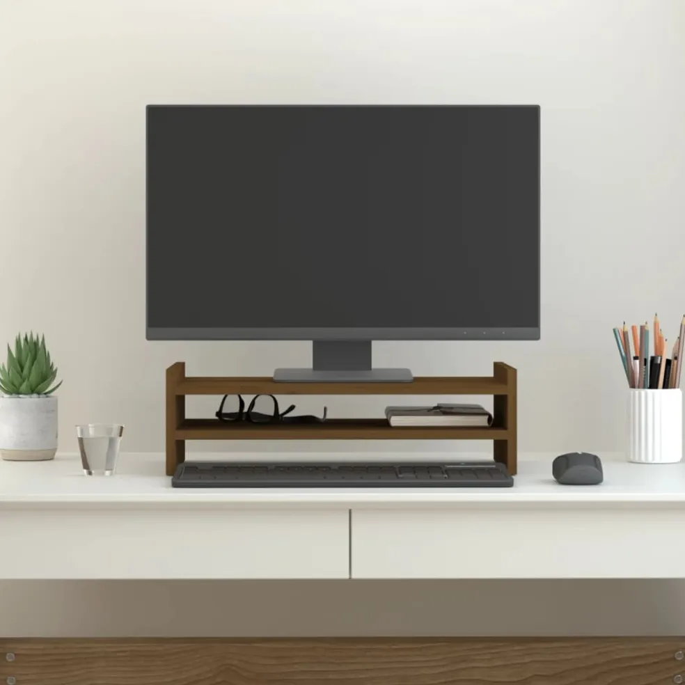 vidaXL Monitorstandaard 50x27x15 cm massief grenenhout honingbruin