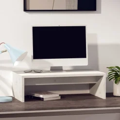 vidaXL Monitorstandaard 50x27x15 cm massief grenenhout wit