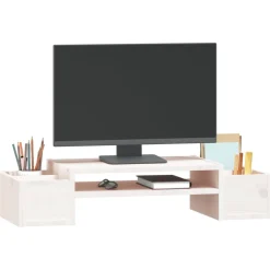 vidaXL Monitorstandaard 70x27,5x15 cm massief grenenhout wit