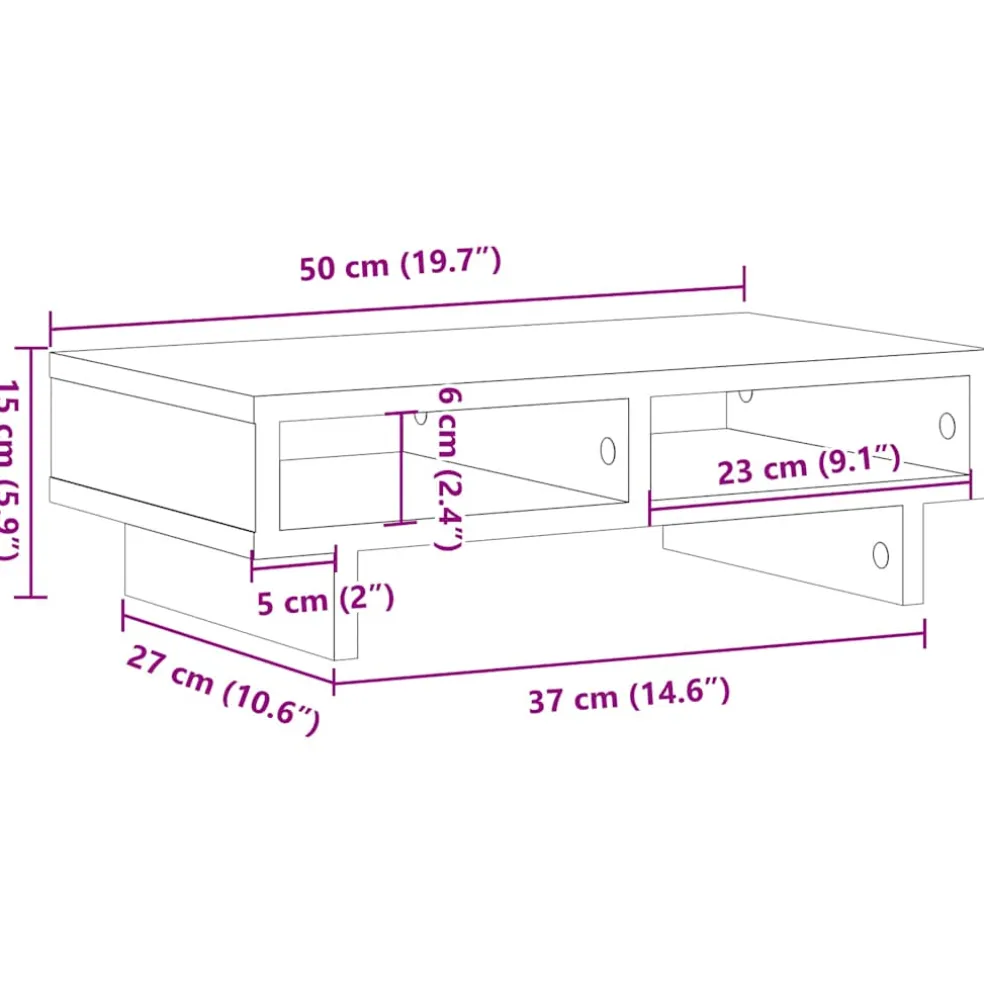 vidaXL Monitorstandaard Zwart Eiken 50x27x15 cm Bewerkt Hout