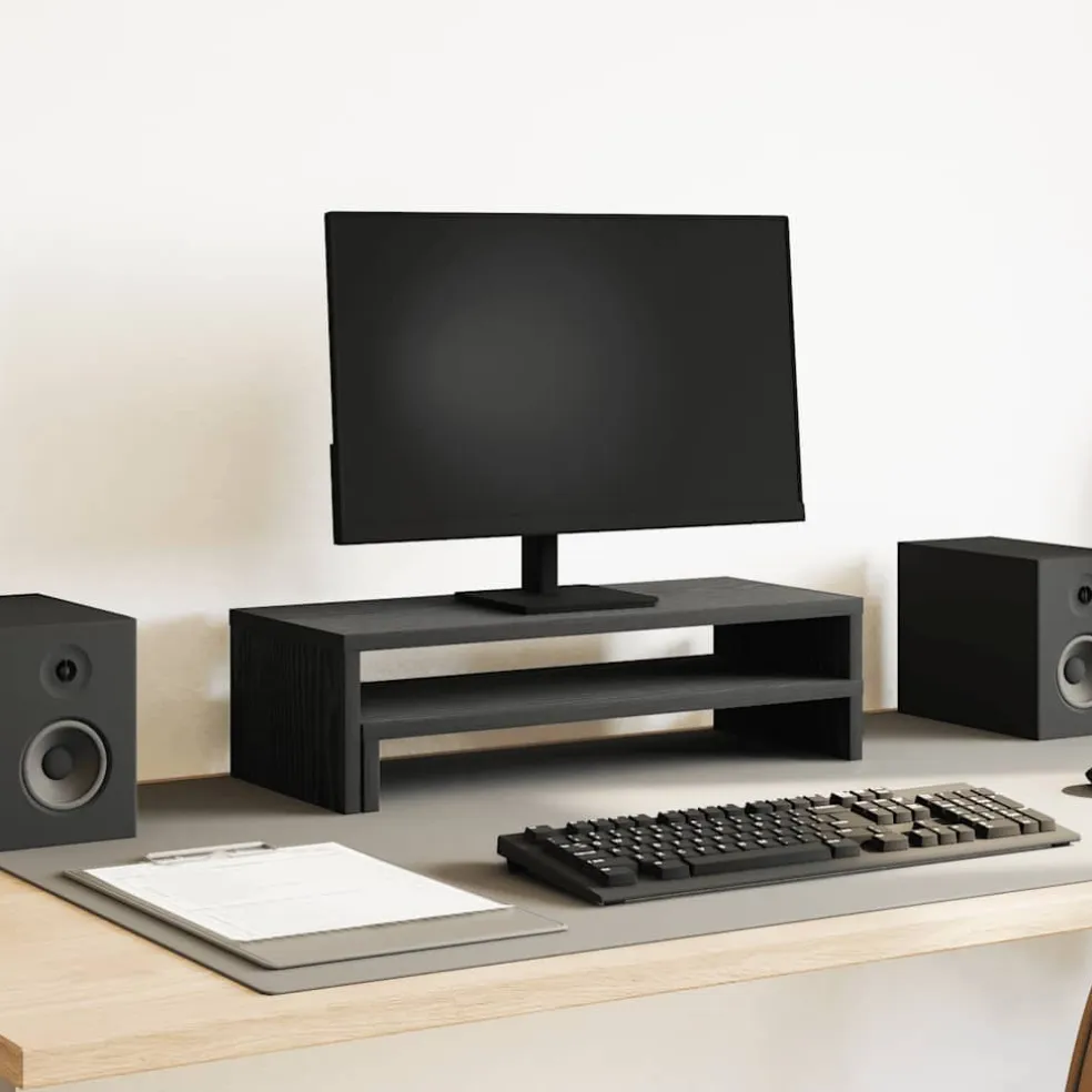 vidaXL Monitorstandaard Zwart Eiken 54x22x15 cm Bewerkt Hout