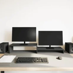 vidaXL Monitorstandaard Zwart Eiken 54x22x15 cm Bewerkt Hout