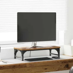 vidaXL Monitor Stand Oud hout 55 x 23 x 14 cm Bewerkt hout