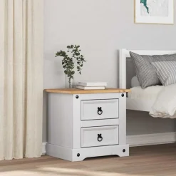 vidaXL Nachtkastje Corona Wit 53 x 39 x 47 cm Massief grenenhout