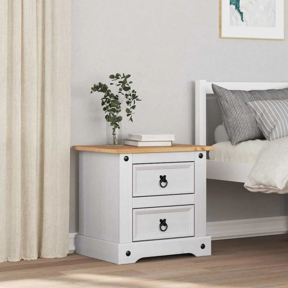 vidaXL Nachtkastje Corona Wit 53 x 39 x 47 cm Massief grenenhout