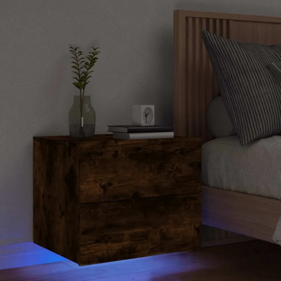 vidaXL Nachtkastje met LED's wandgemonteerd gerookt eikenkleurig