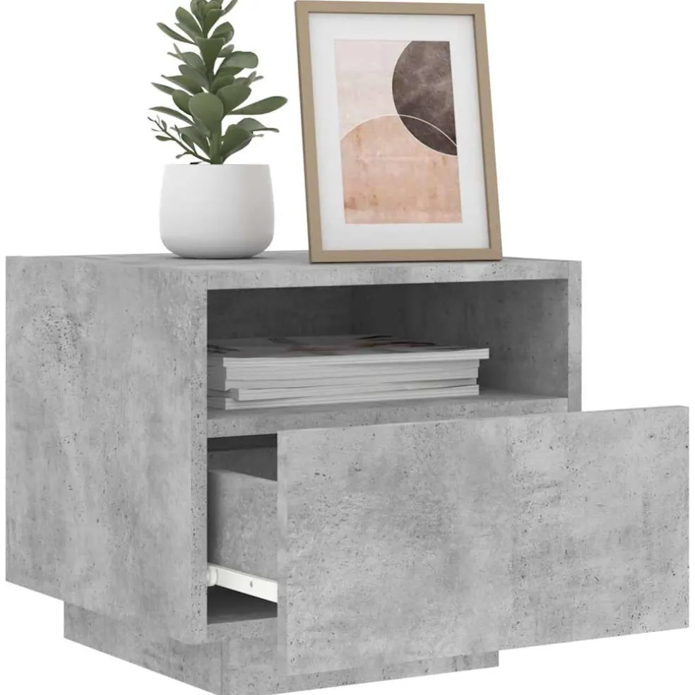 vidaXL Nachtkastje met LED-verlichting 40x39x37 cm betongrijs