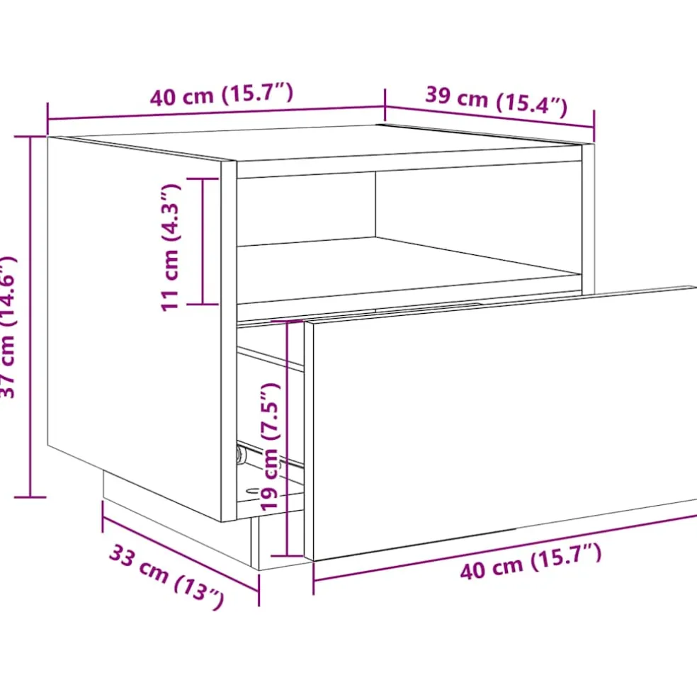 vidaXL Nachtkastje met LED-verlichting 40x39x37 cm betongrijs
