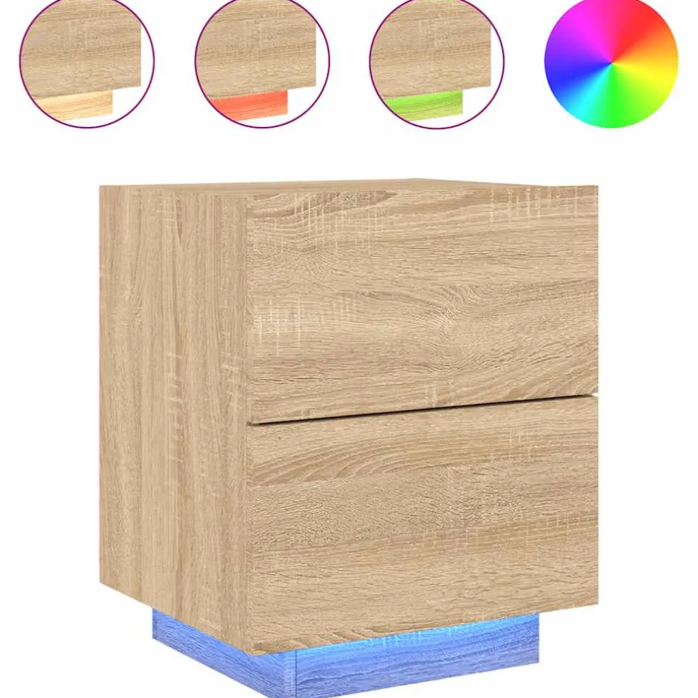 vidaXL Nachtkastje met LED-verlichting bewerkt hout sonoma eikenkleur