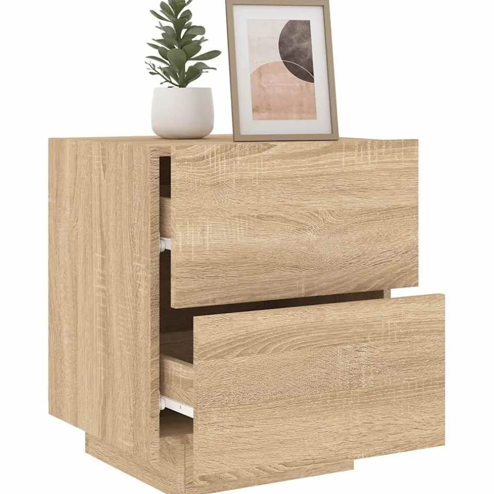vidaXL Nachtkastje met LED-verlichting bewerkt hout sonoma eikenkleur