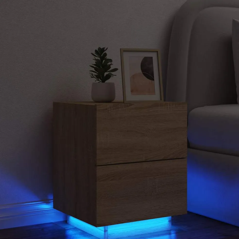 vidaXL Nachtkastje met LED-verlichting bewerkt hout sonoma eikenkleur