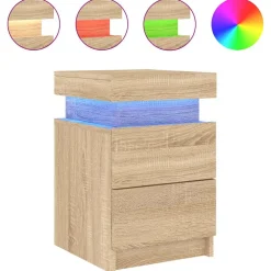 vidaXL Nachtkastje met LED-verlichting 35x39x55 cm sonoma eikenkleurig