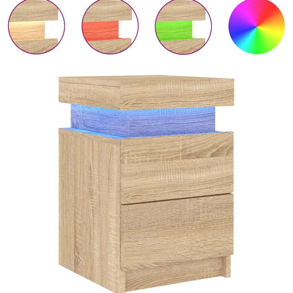 vidaXL Nachtkastje met LED-verlichting 35x39x55 cm sonoma eikenkleurig
