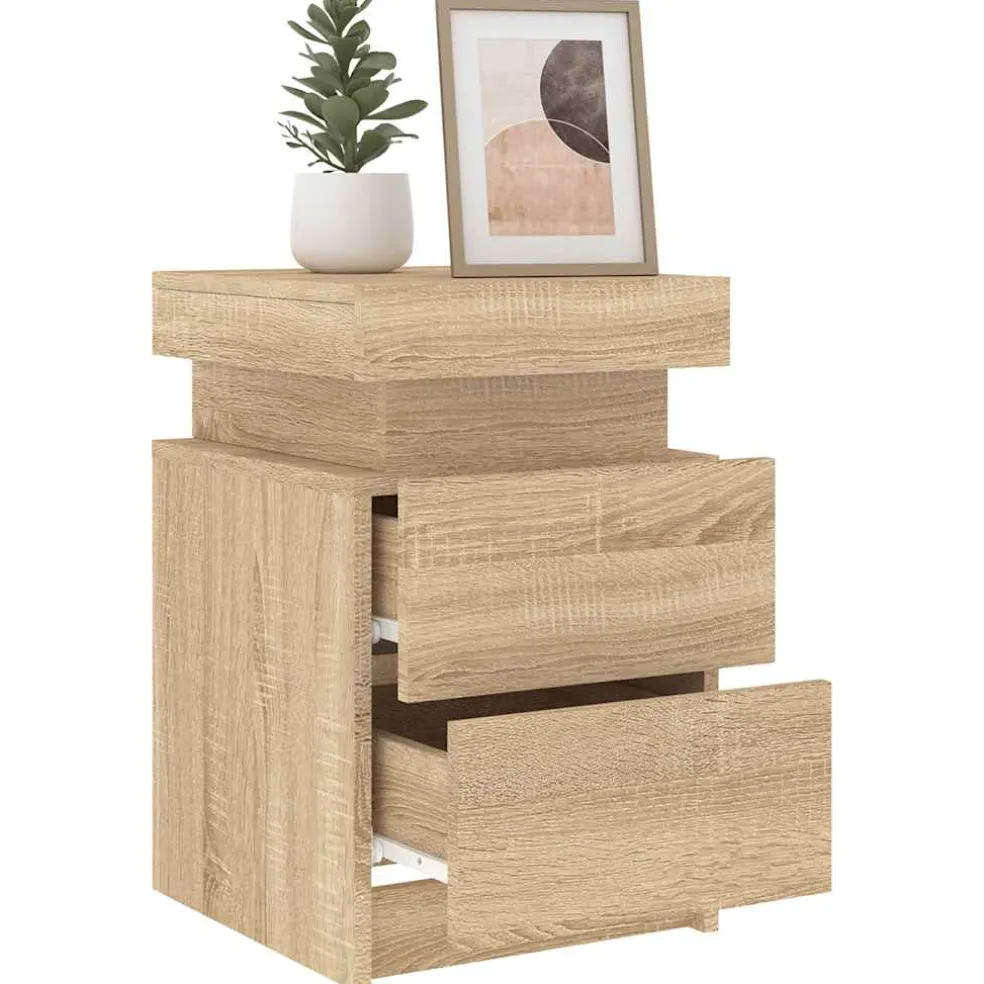 vidaXL Nachtkastje met LED-verlichting 35x39x55 cm sonoma eikenkleurig