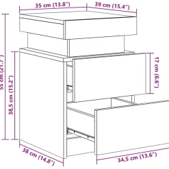 vidaXL Nachtkastje met LED-verlichting 35x39x55 cm sonoma eikenkleurig