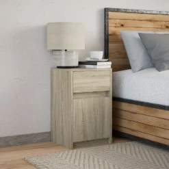 vidaXL Nachtkastje met LED-verlichting bewerkt hout sonoma eikenkleur