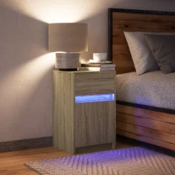vidaXL Nachtkastje met LED-verlichting bewerkt hout sonoma eikenkleur