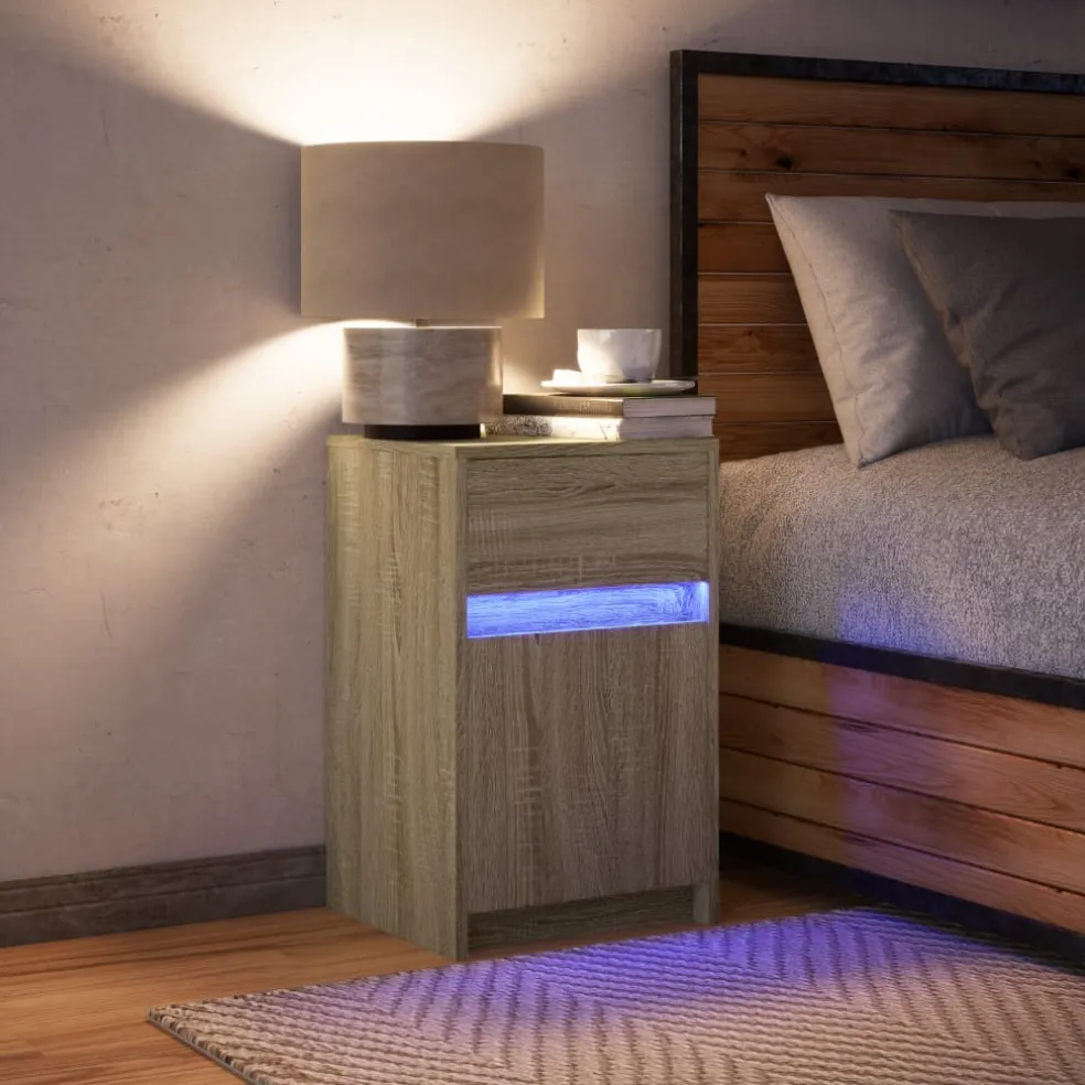 vidaXL Nachtkastje met LED-verlichting bewerkt hout sonoma eikenkleur