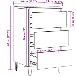 vidaXL Nachtkastje met metalen poten 40x35x69 cm oud houtkleurig