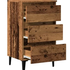 vidaXL Nachtkastje met metalen poten 40x35x69 cm oud houtkleurig