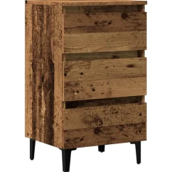 vidaXL Nachtkastje met metalen poten 40x35x69 cm oud houtkleurig