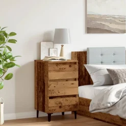 vidaXL Nachtkastje met metalen poten 40x35x69 cm oud houtkleurig