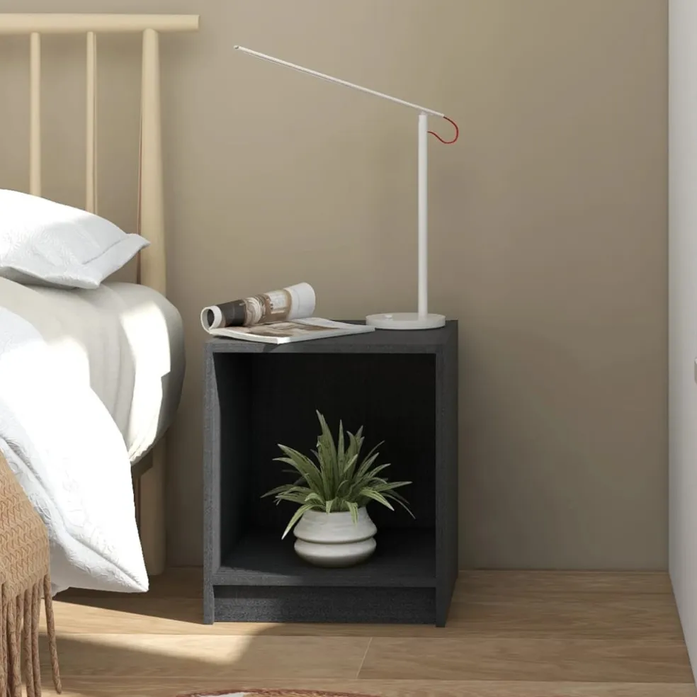 vidaXL Nachtkastjes 2 st 35,5x33,5x41,5 cm massief grenenhout grijs