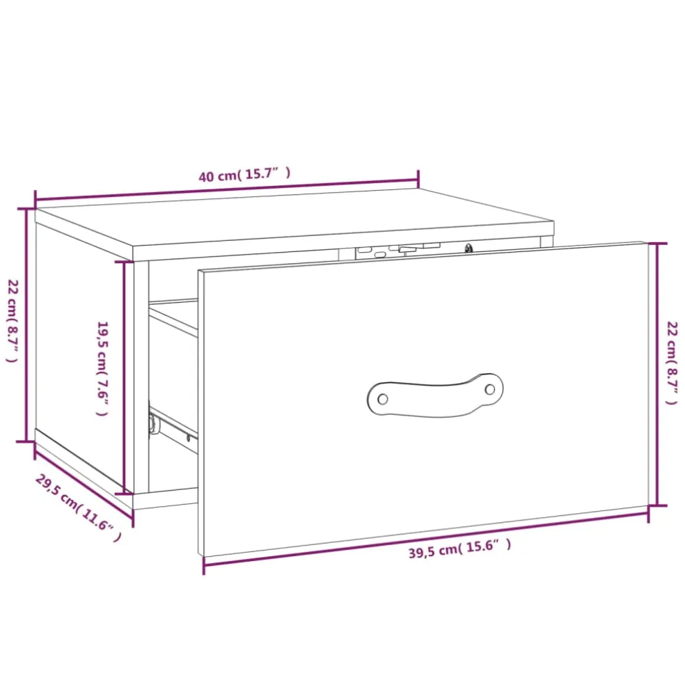 vidaXL Nachtkastje wandgemonteerd 40x29,5x22 cm honingbruin