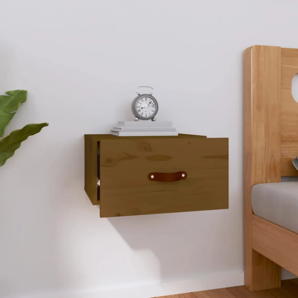 vidaXL Nachtkastje wandgemonteerd 40x29,5x22 cm honingbruin