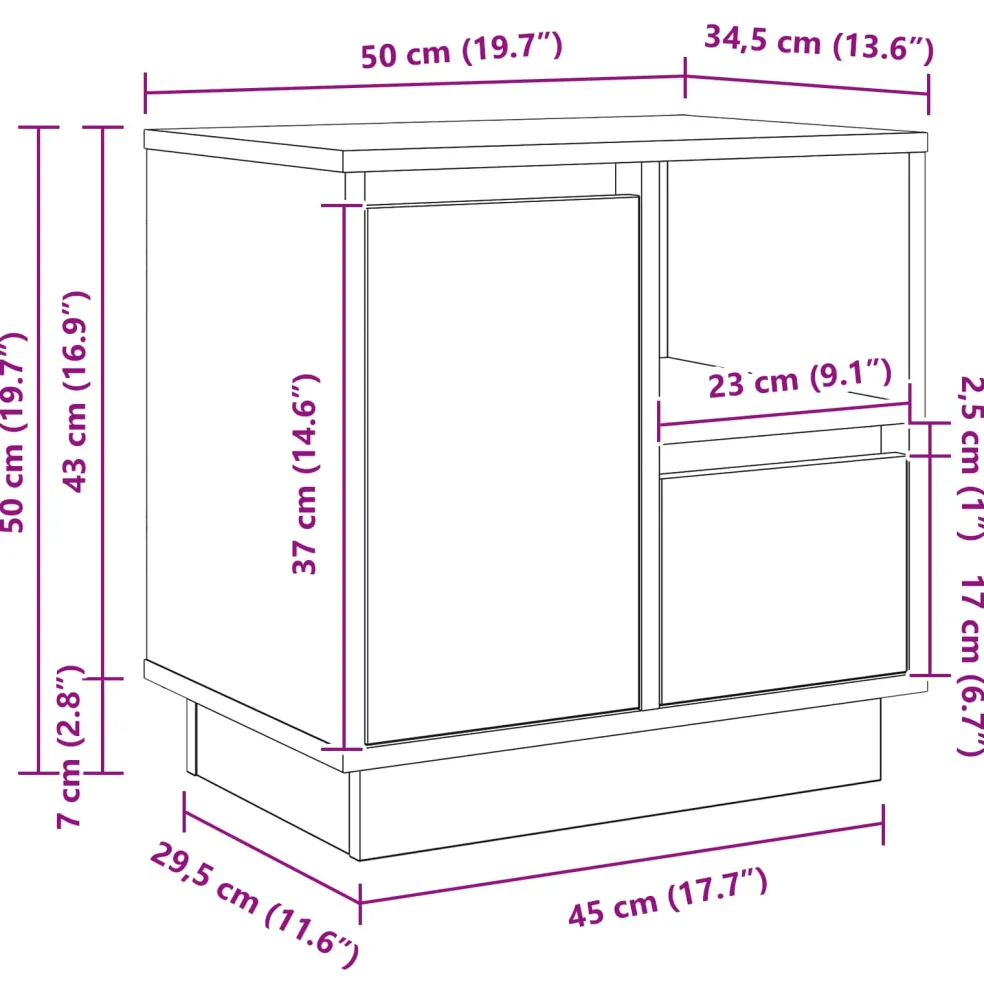 vidaXL Nachtkastje Wit 50 x 34,5 x 50 cm. Bewerkt hout